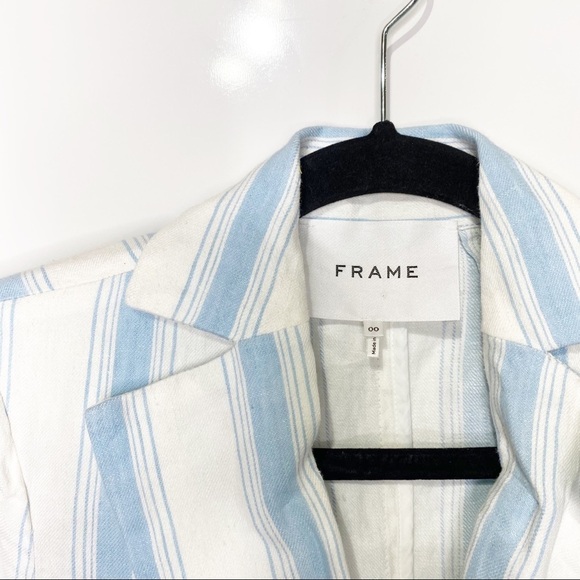 NWT FRAME Blue Stripe Linen Blazer - Picture 7 of 16
